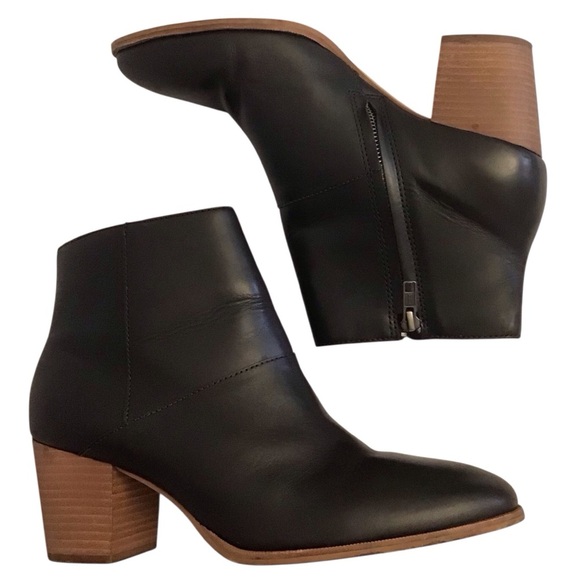 Madewell 9.5 Rosie Ankle Boot in Leather Black Womens Booties Chunky Block Heels - Picture 1 of 13